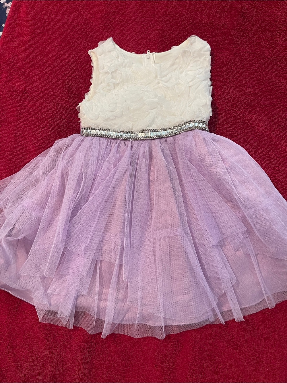 Rare Editions Ivory Bodice Lavender Tulle Party Dress